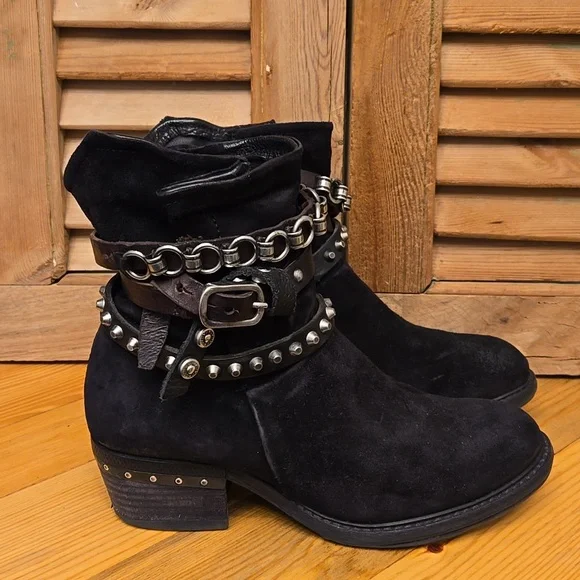 SALE!! A.S.98 CHESTER Black Sueded Leather Short Boots - Picture 8 of 14